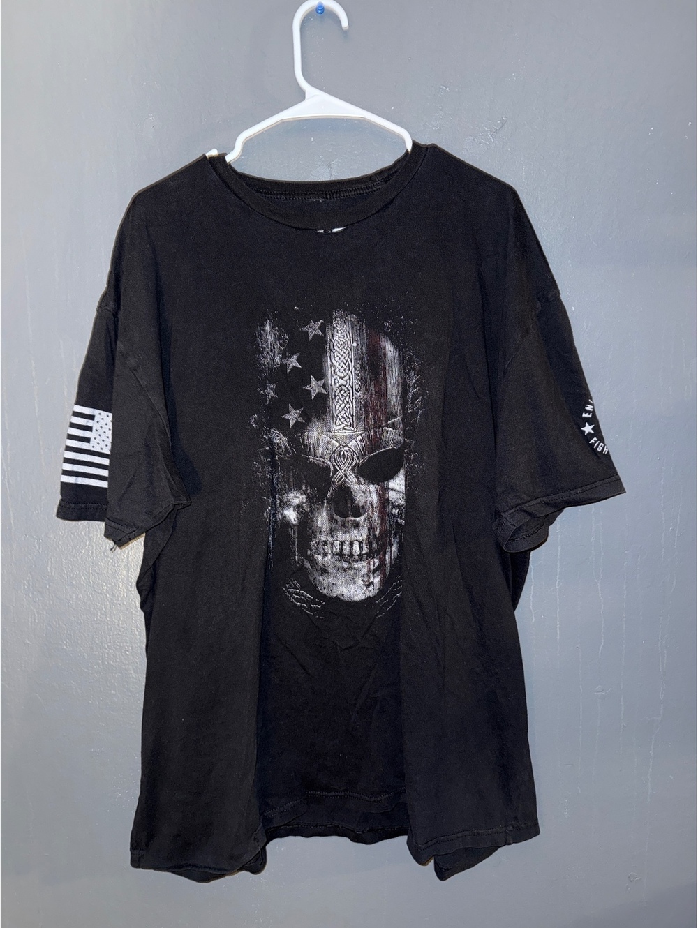 Grunt Style XXXL Black Graphic T-Shirt with Skull and American Flag Design